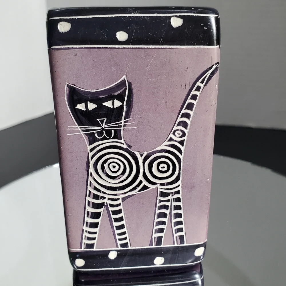 Cat Vase / pencil / pen holder L👀K Carved Soapstone Kenya Kissii Tribe Africa